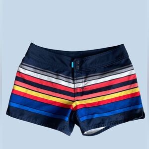 The NorthFace Sz:2 Dark Blue With Multicolored Striped Swim Trunks